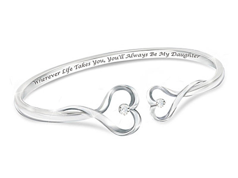 Always My Daughter Engraved Heart-Shaped Diamond Bracelet