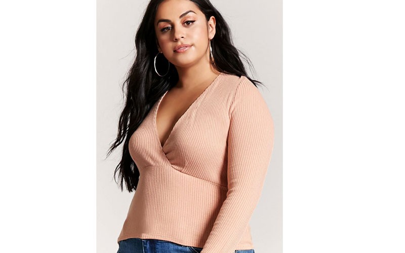 Plus Size Ribbed Surplice Top