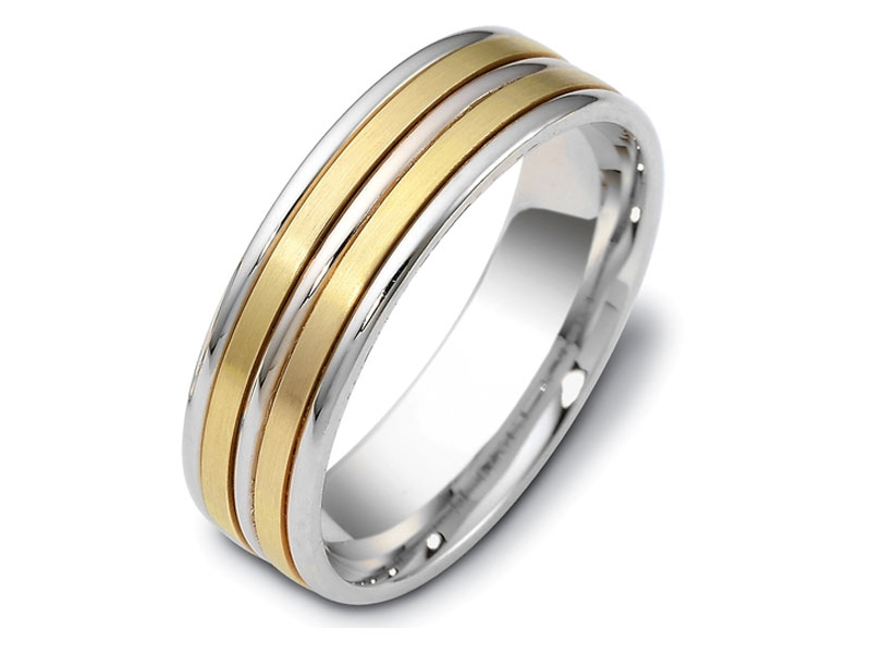 Elite Jewels Women's Titanium & Yellow Gold Multi-Texture Wedding Band Ring