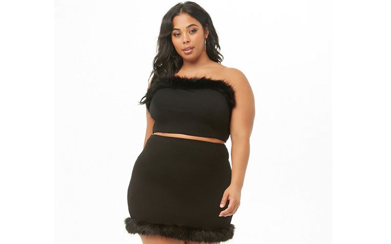 Plus Size Faux Fur-Trim Tube Top