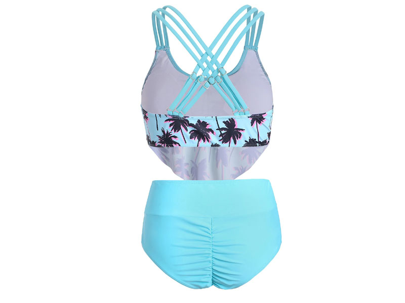 Women's Palm Tree Print Overlay Tankini Swimsuit