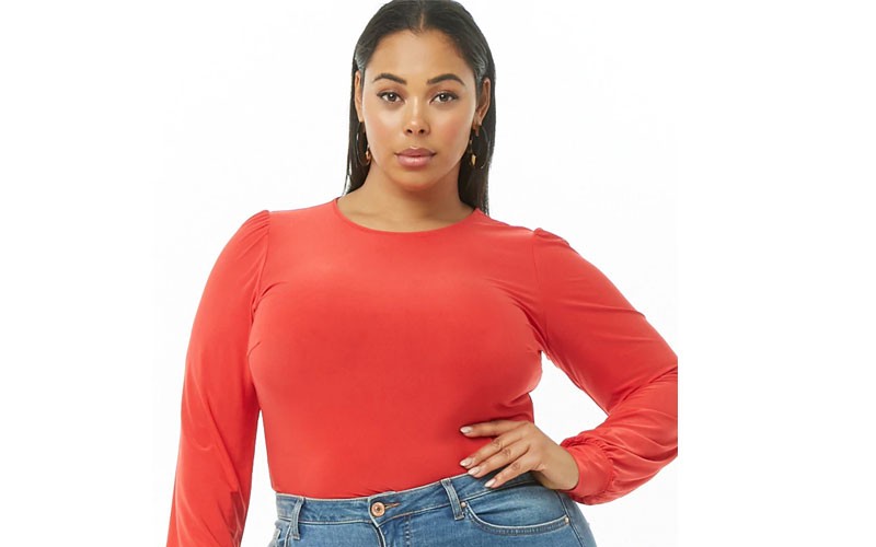 Plus Size Sheeny Balloon-Sleeve Top