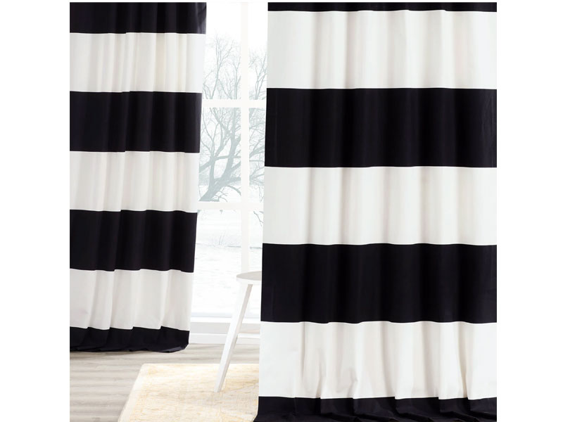 Onyx Black & Off White Horizontal Stripe Curtain