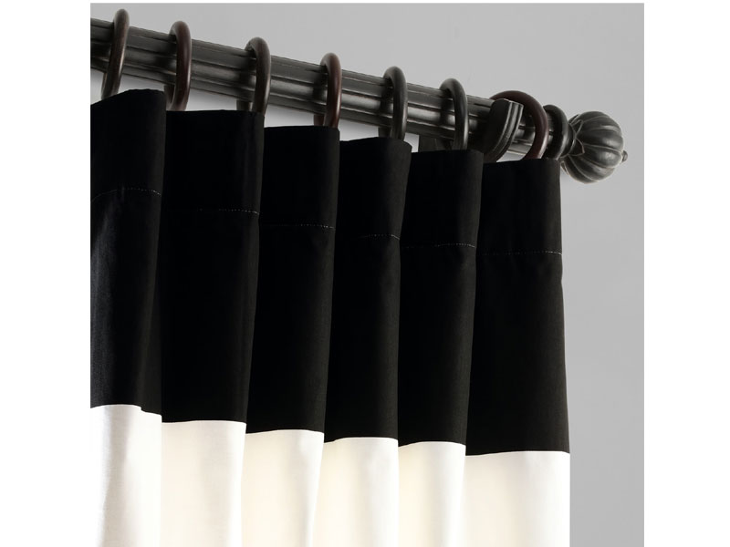 Onyx Black & Off White Horizontal Stripe Curtain