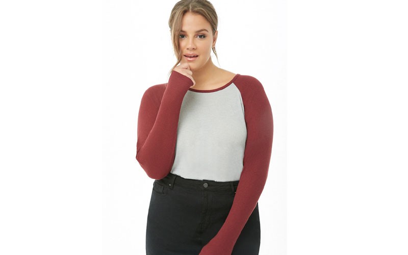 Plus Size Waffle Knit Raglan Top