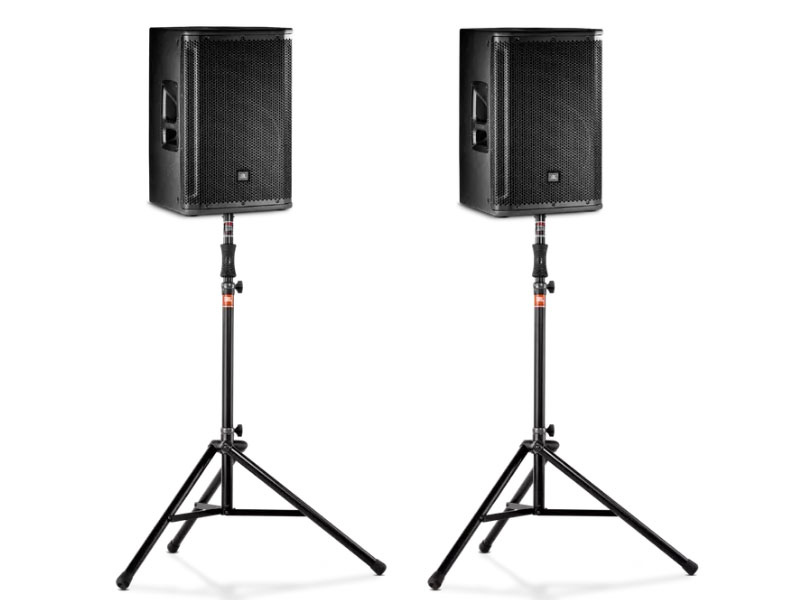 JBL SRX812P Pair Tripod Stands Manual Assist Bundle