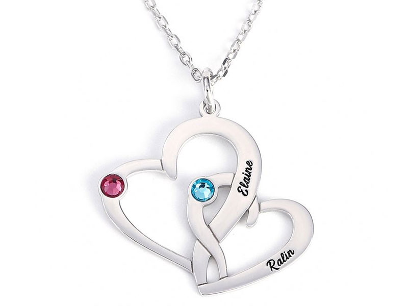 Women's Jeulia Loving Heart Engraved Necklace With Birthstones Sterling Silver
