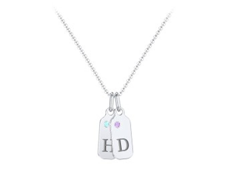 Jewlr Duchess Dog Tag 2 Initial Necklace With Accent Stone For Women