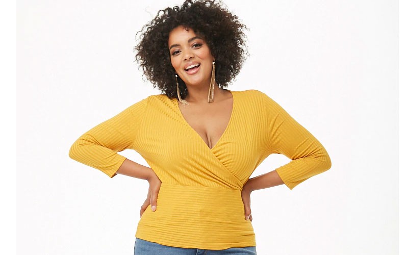 Plus Size Ribbed Surplice Top