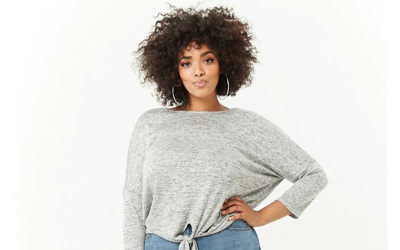 Plus Size Marled Tie-Front Top