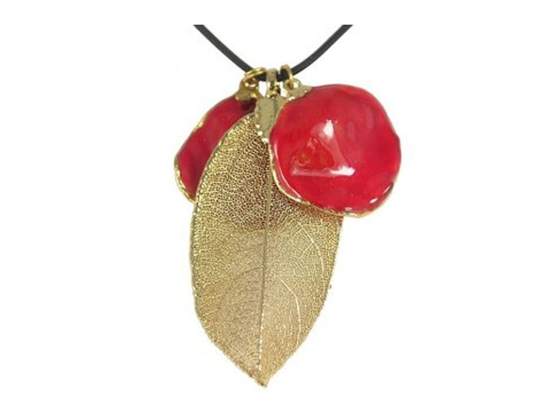 24k Gold Dipped Rose Leaf and 2 Petal Pendants