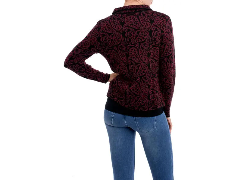 Women's Alpaca Blend Cardigan With Burgundy Paisley Motifs Paisley Elegance