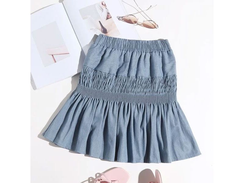 Women's Shirred Ruffle Hem Denim Skirt