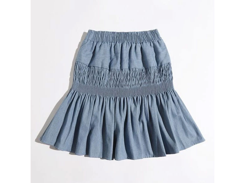 Women's Shirred Ruffle Hem Denim Skirt
