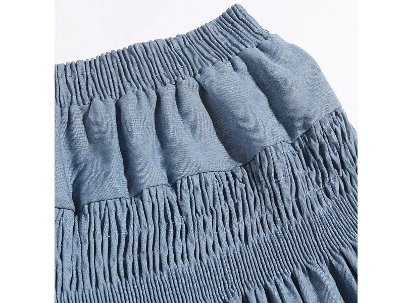 Women's Shirred Ruffle Hem Denim Skirt