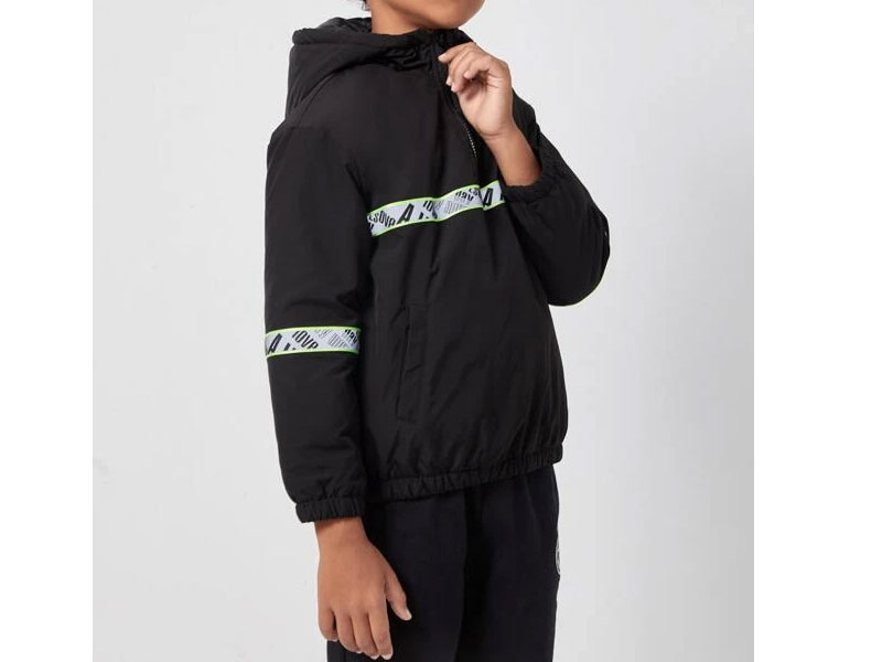 Boy's Shein Boys Letter Tape Half Placket Hooded Jacket