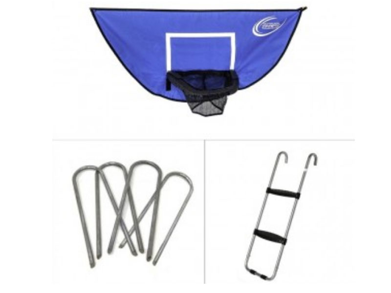 Trampoline Accessory Kit with Basketball Game Windstakes & Wide Step Ladder