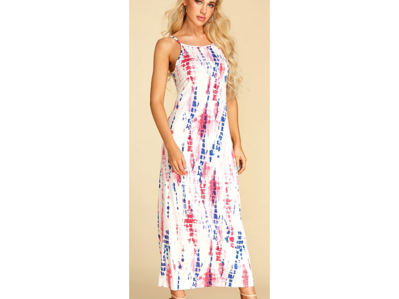 Women's Yoins White Backless Design Tie-Dye Sleeveless Dress