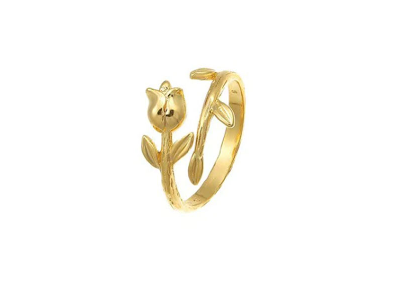 Women's Rose Shape Gold Plated Open Ring Golden