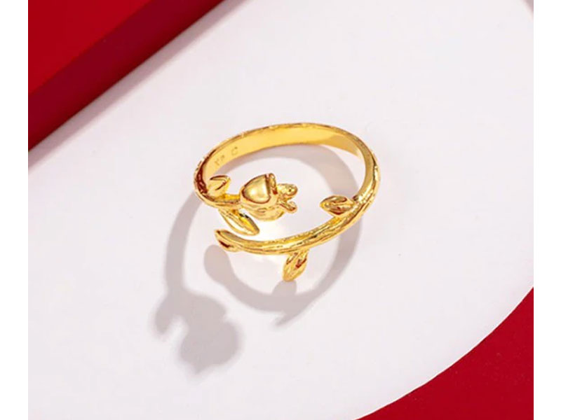 Women's Rose Shape Gold Plated Open Ring Golden