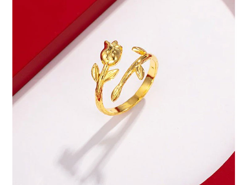 Women's Rose Shape Gold Plated Open Ring Golden