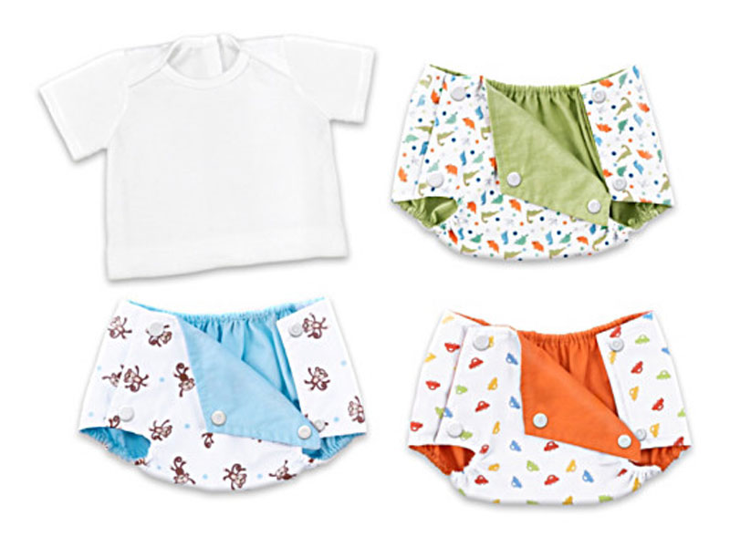 3 Reversible Baby Boy Doll Diaper Covers And 1 White T-Shirt