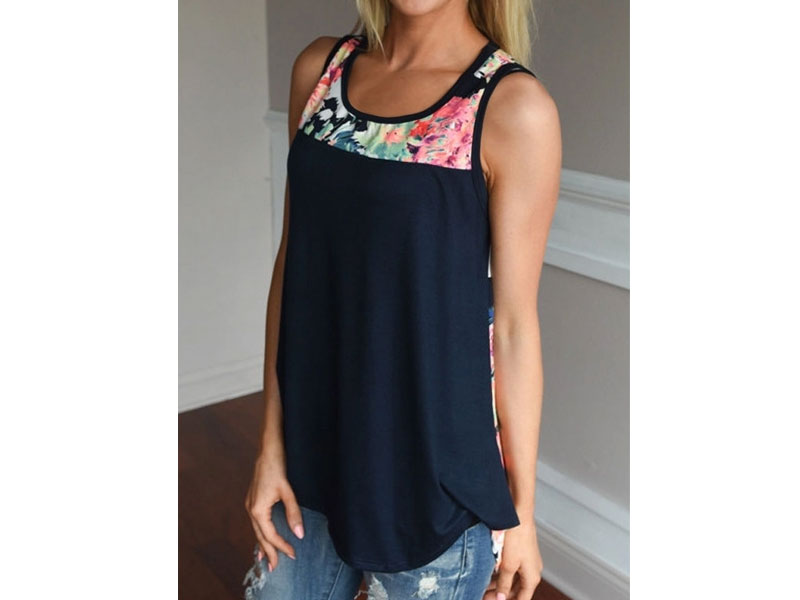 Women's Floral Splicing O-Neck Tank