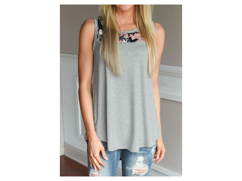 Women's Floral Splicing O-Neck Tank