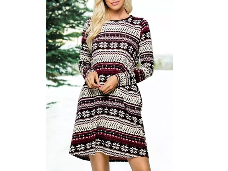 Women's Striped Splicing Snowflake Pocket Mini Dress