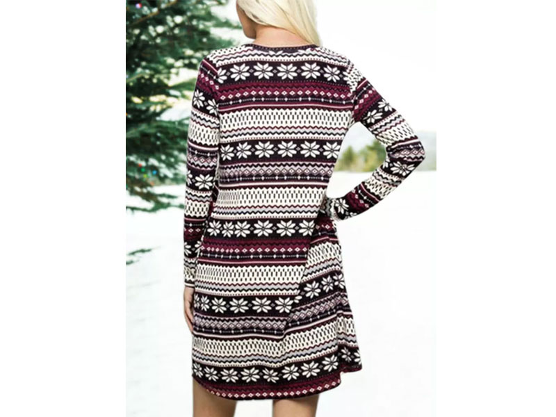 Women's Striped Splicing Snowflake Pocket Mini Dress