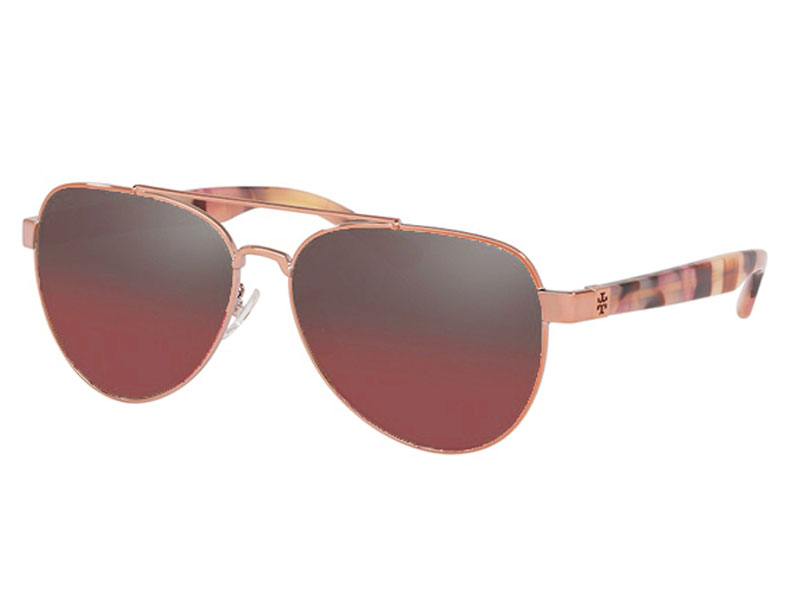 Tory Burch Shiny Rose Gold Tone Aviator Sunglasses For Women