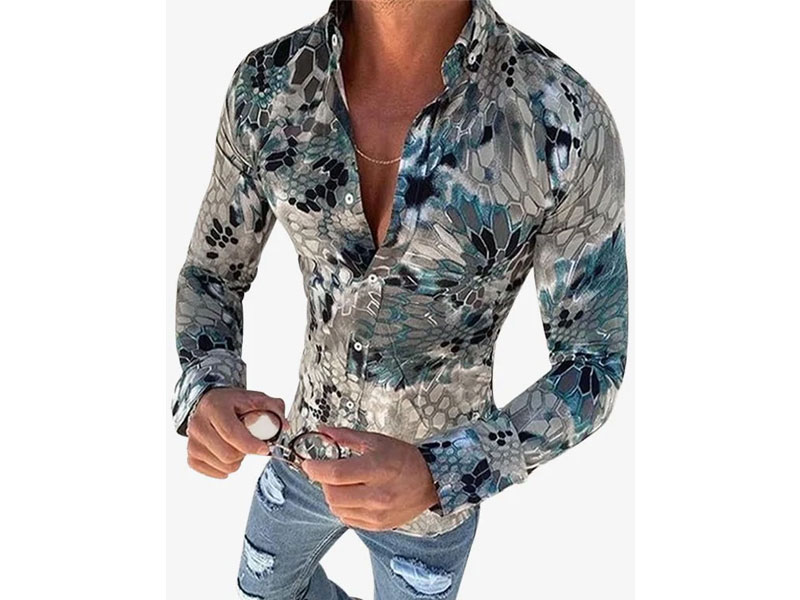 Men's Snake Print Button Down Casual Shirt