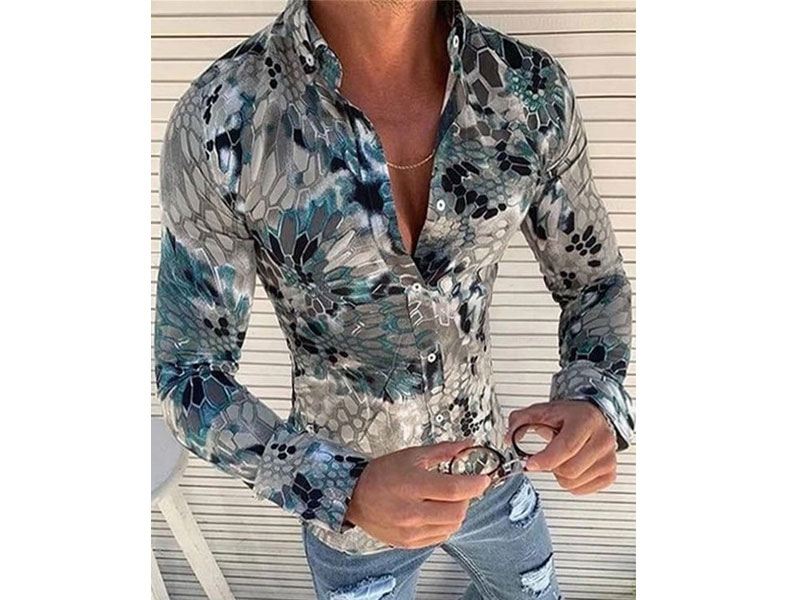 Men's Snake Print Button Down Casual Shirt