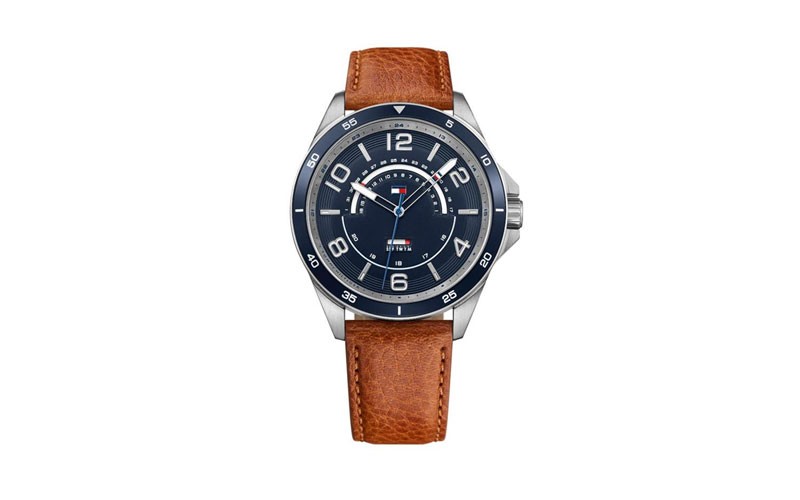 Tommy Hilfiger Mens Ian Watch Navy Coated Stainless Steel Brown Leather Strap