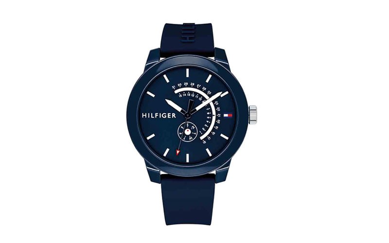 Tommy Hilfiger Mens Denim Watch Navy TR90 Chronograph Navy Silicone Strap