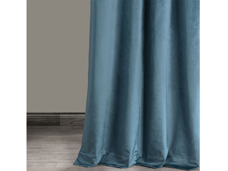 Caspian Blue Plush Velvet Hotel Blackout Grommet Curtain