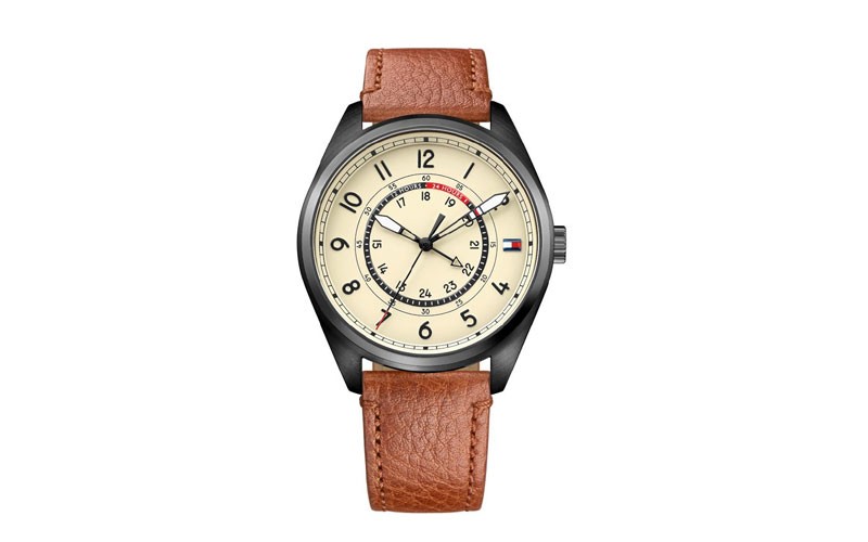 Tommy Hilfiger Dylan Mens Watch Beige Dial Light Brown Leather Strap 50m