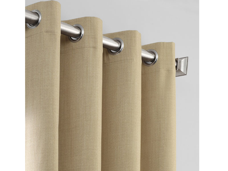 Classic Tan Italian Textured Faux Linen Hotel Blackout Grommet Curtain