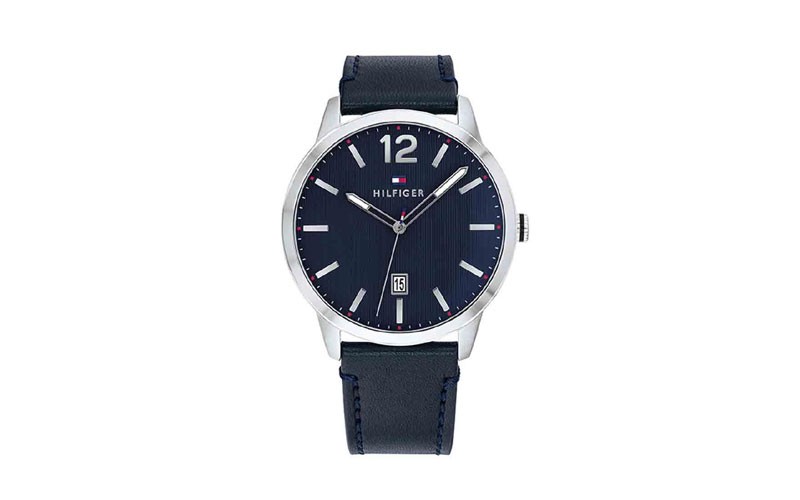 Tommy Hilfiger Mens Dustin Watch Stainless Steel Navy Dial Date Leather
