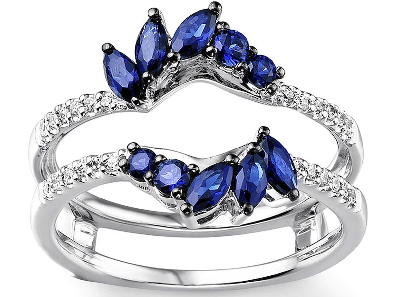 Women's Natural Sapphire Enhancer Ring 1/8 ct tw Diamonds 14K White Gold