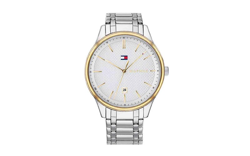 Tommy Hilfiger Mens Damon Watch Two Tone White Dial Date Bracelet