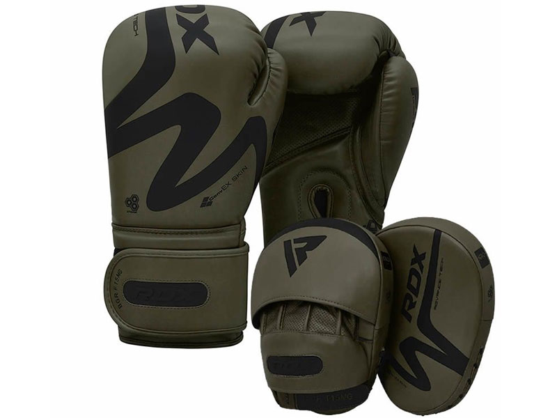 RDX T15 Nero Boxing Gloves & Punching Mitts Set Matte Green
