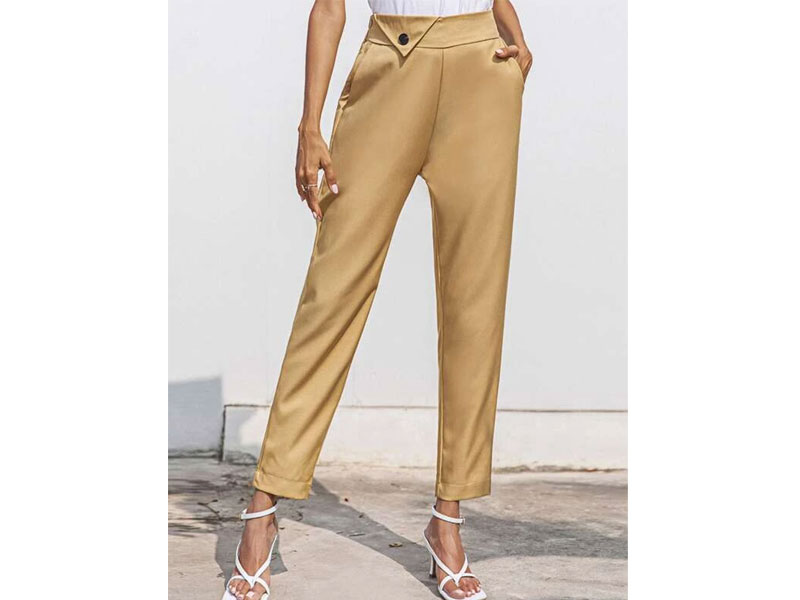 Women's Solid Zipper Side Button Detail Trousers