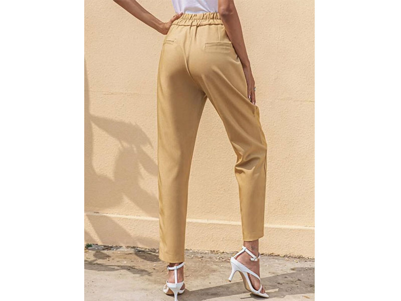 Women's Solid Zipper Side Button Detail Trousers