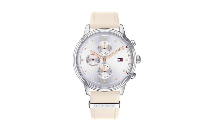 Tommy Hilfiger Womens Blake Watch Stainless Steel Silver Tone Leather Strap