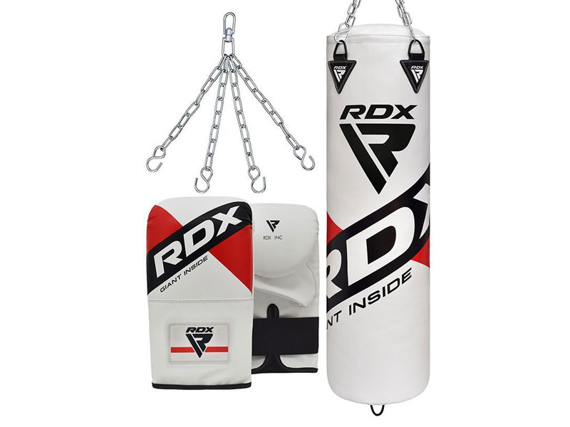 RDX F10 4ft 5ft 3-in-1 White Training Punch Bag With Mitts Set