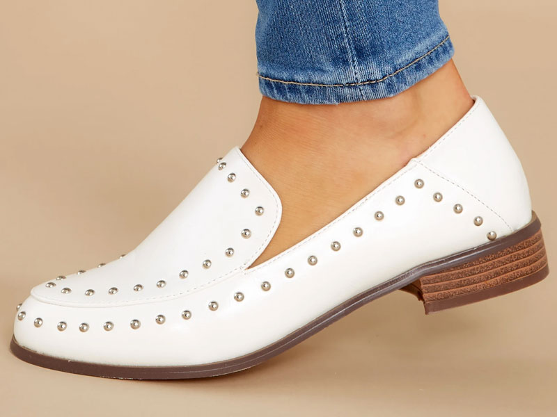 Women's Steps Ahead White Studded Loafers