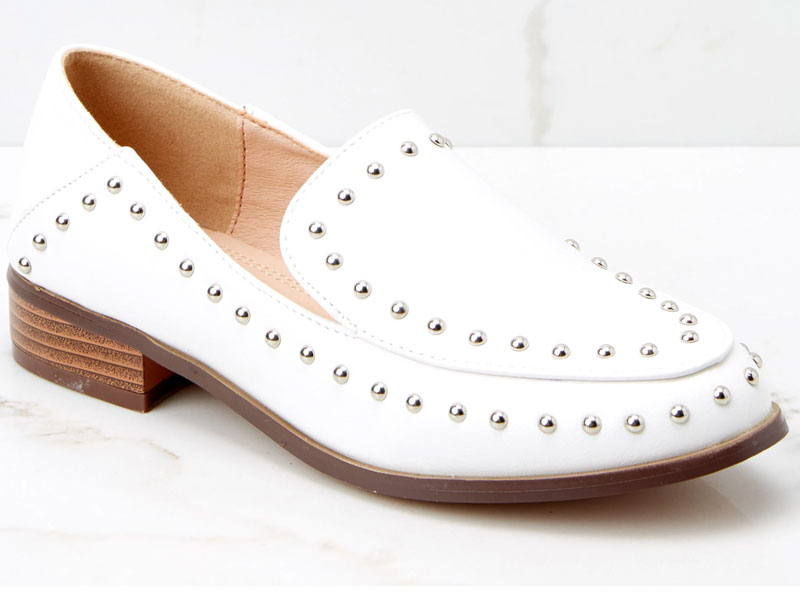 Women's Steps Ahead White Studded Loafers