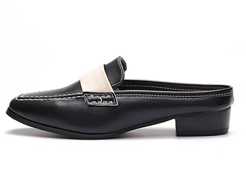 Black Leather Look Contrast Square Toe Heeled Loafers