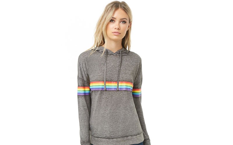Rainbow Striped Hooded Top